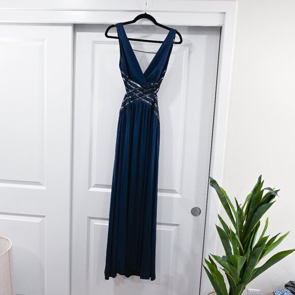 BCBGMaxAzria Size XS Strappy Sequin Open Back Formal Evening Dress - Picture 3 of 11